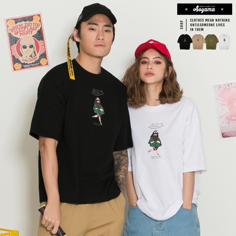 AOYAMA 插畫小圖 翹鬍子 大人物五分袖落肩短T【A6812】寬鬆短袖 情侶 oversize 五分袖 青山