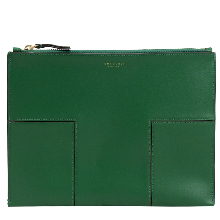 ORY BURCH 燙金LOGO素面旅用手拿包-綠