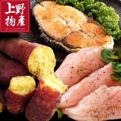 ◎低脂肪高蛋白雞胸肉幫你補充蛋白質，加入些許調味會讓單調的雞胸肉吃起來更可口唷！再搭配健康高纖的地瓜讓你增加飽足感!!|◎|◎品牌:上野物產類型:肉品組合及加工品組合說明:高蛋白無骨雞胸肉(500g土