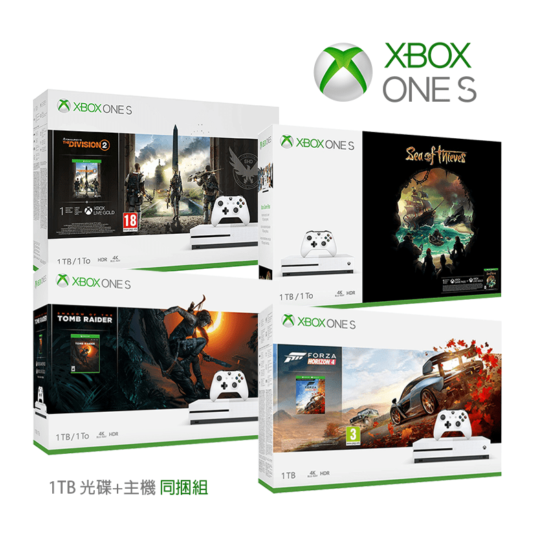 XBOX ONE S 1TB同捆組，超強遊戲機，認識Xbox One 主機，以及主機帶來最超值的遊戲和4K 娛樂。在Xbox One S 以絕佳的解析度呈現您的視訊遊戲和電影，4種遊戲組合任您挑選。