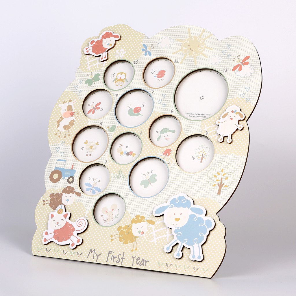 材質：木質 規格：22015mm 是否需要組裝：否 特色設計 • 優質木材，精美設計 • 獨特的兩層設計，增添層次感 • 相片打印服務 產品詳情 • 12個月相框 • 12個照片插槽 相框直徑 1-1