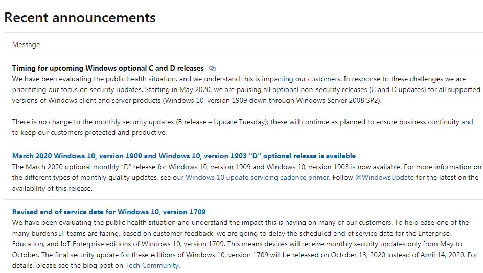 紓解企業 IT 業務壓力，微軟宣布 5 月起暫停釋出 Windows 10 的選擇性更新