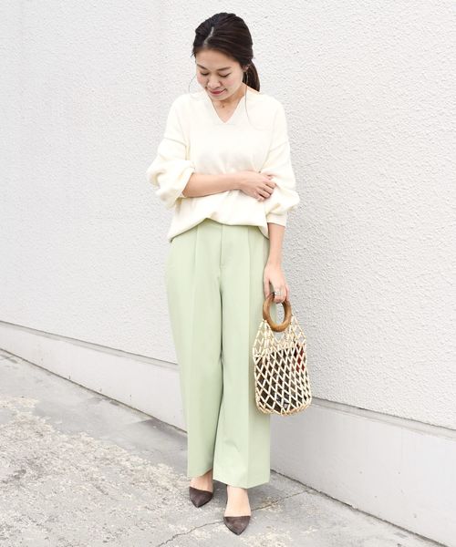 薄荷綠雪酪色半寬褲