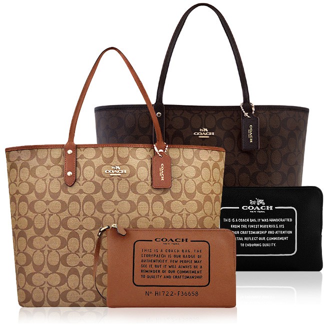 ◆產品顏色：01.巧克力色 04.咖啡色 ◆產品材質：PVC/皮革 ◆產品規格：內部無隔層02.COACH 焦糖色防刮皮革雙面托特包-附大型手拿包COACH SLD PVC REVERSIBLE CI