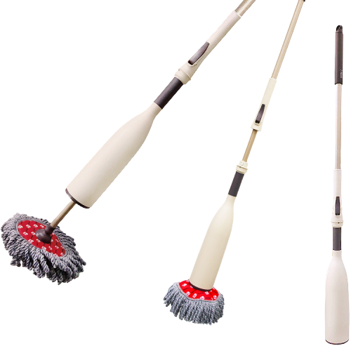 獨創直立收納結合居家美學新觀念 創新概念結合除塵拖地脫水功能設計免沾手免提桶方便又輕鬆 離心力甩水原理設計可自行控制拖把乾濕度一把在手即可輕鬆拖地 桿身加長輕鬆省力方便使用 拖把布可以替換幫您省下桿子