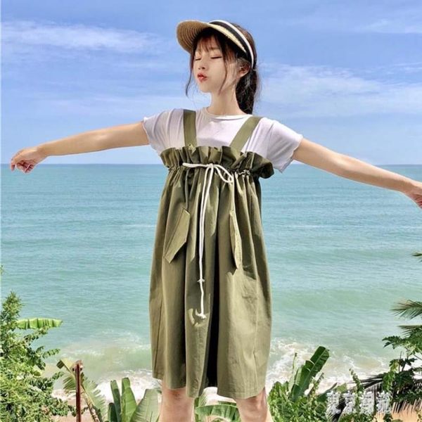 吊帶洋裝2019新款女裝韓版休閒寬鬆顯瘦學生背帶半身裙小清新 mj15837『東京潮流』