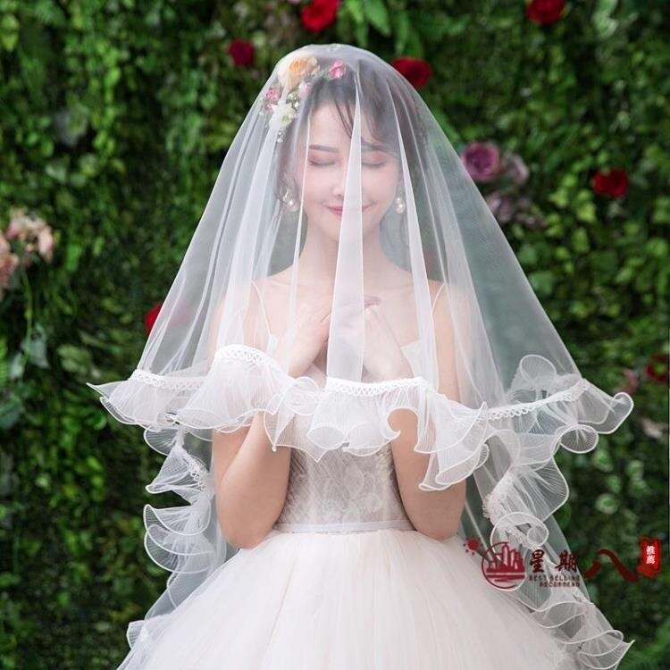頭紗 新娘短款頭紗頭飾網紅拍照攝影道具旅拍婚紗超仙簡約女頭紗造型 VK741