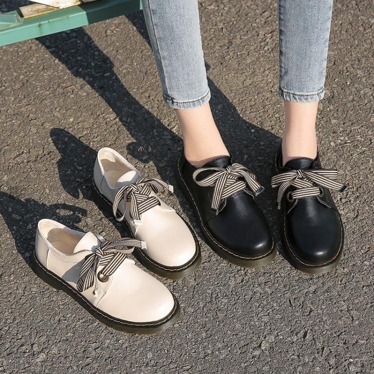 免運 牛津鞋 蝴蝶結平底小皮鞋女英倫風2020春季制服單鞋學院繫帶牛津女鞋學生【快速出貨】
