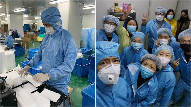 大陸男星高鑫去口罩工廠當義工親自製作口罩。(圖／翻攝自高鑫微博)