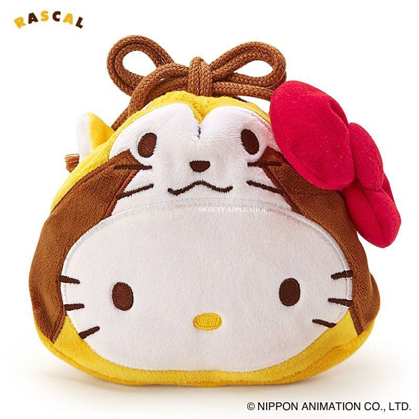 日本限定 三麗鷗 HELLO KITTY X Rascal 小浣熊聯名系列 束口袋 / 收納袋 (KITTY款)