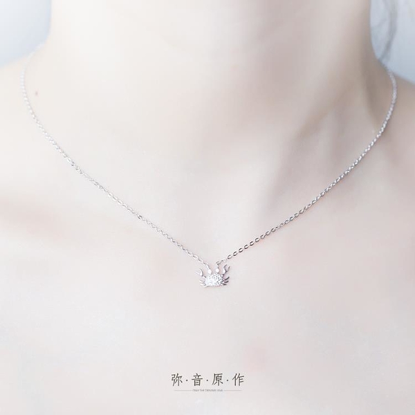 TTikk tik~《彌音原作》水鉆螃蟹鎖骨鍊 星座S925純銀項鍊禮物女創意飾品