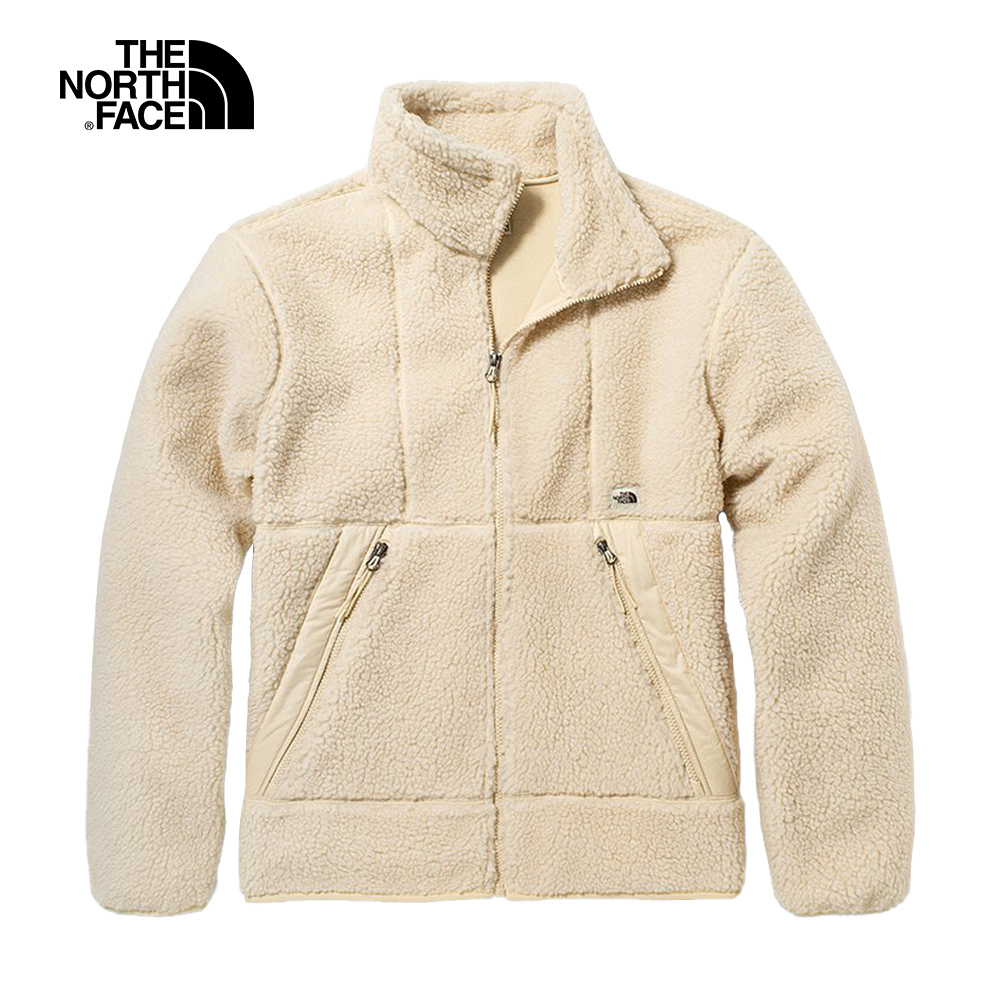 The North Face北面男女款米白色羊羔絨保暖立領外套｜5B37RB6
