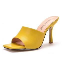 【Sp house】螢光少女彩虹一字方頭細高跟拖鞋(11色可選)