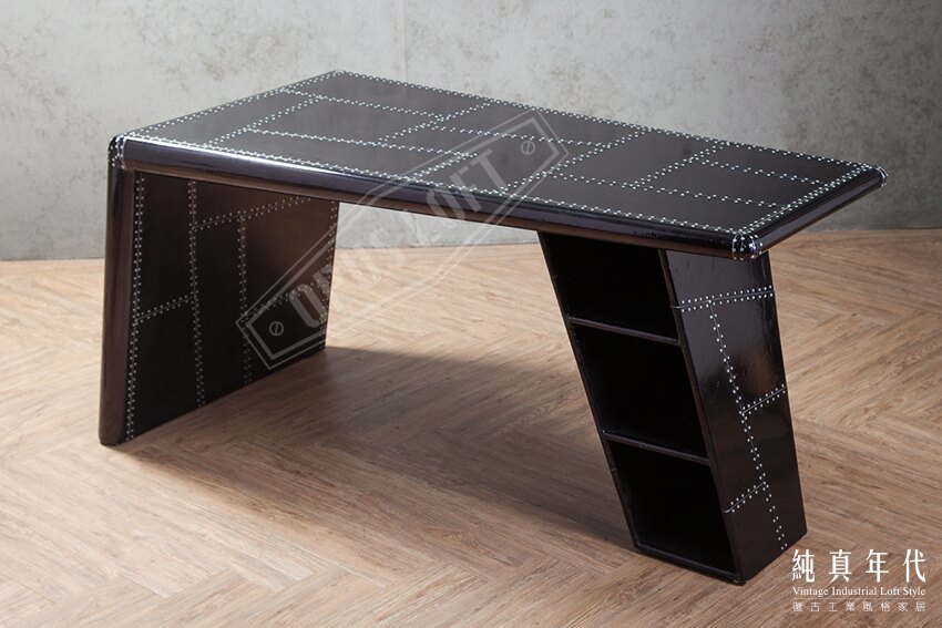 【純真年代】復古風工業風 黑鋁皮機翼造型辦公桌 飛行員風書桌 工作桌 咖啡桌 桌子 流線型 Loft特色個性傢俱家具 咖啡廳民宿餐廳設計裝潢 ~AG-AVB4857~