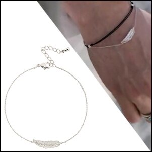 BTS SUGA 同款韓國렉스 羽毛墜鑲鑽細緻銀手鍊手環