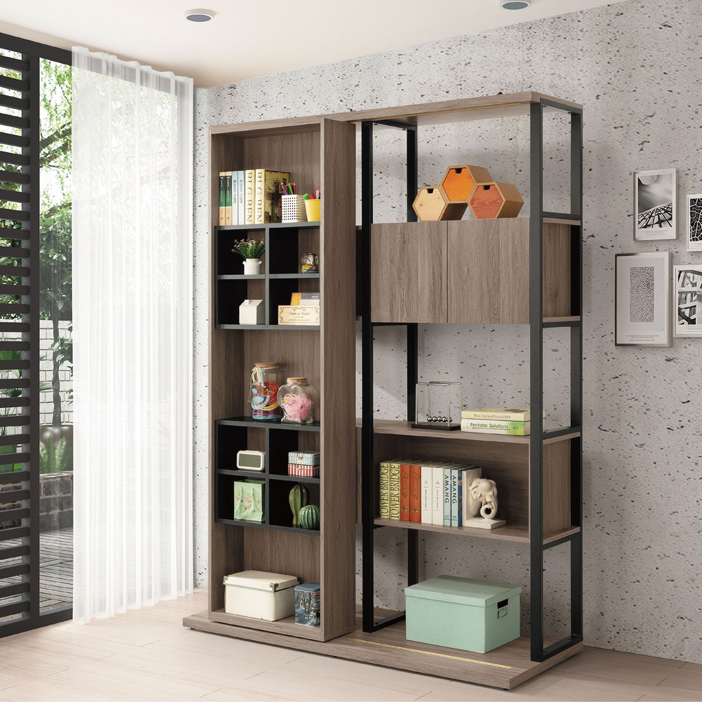 【150cm書櫃-B471-01】北歐工業 置物櫃 玻璃實木 書房書櫃書架 櫥櫃 層架收納整理 【金滿屋】