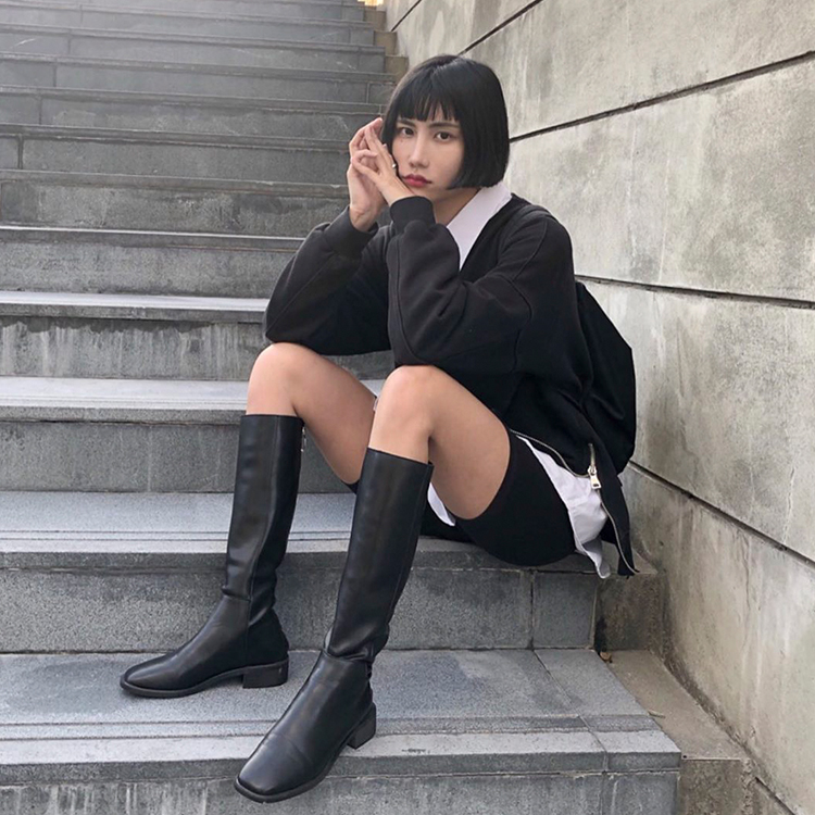金屬拉鍊顯瘦感長靴 長靴  膝下靴 ann_xxc穿搭
