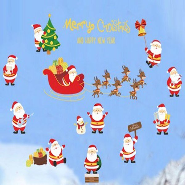 新款DIY組合壁貼【聖誕節灑金沙12老公公 聖誕老人 雪橇】ABQ6009 商品介紹 ◆PVC半透明材質，可粘貼於任意底色的牆壁，瓷磚，玻璃，傢俱等平滑材質表面 ◆底膠為可移膠，可多次重複粘貼（牆壁底