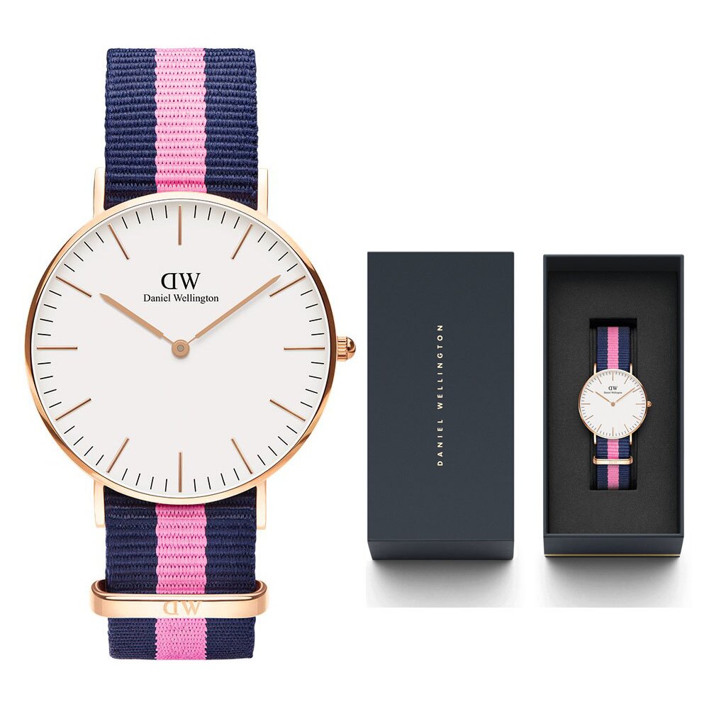 加贈 帆布錶帶+鋼化膜+DW手環【海外代購】DW Daniel Wellington 簡約時尚風格 36mm/尼龍/經典款/藍粉 DW00100033