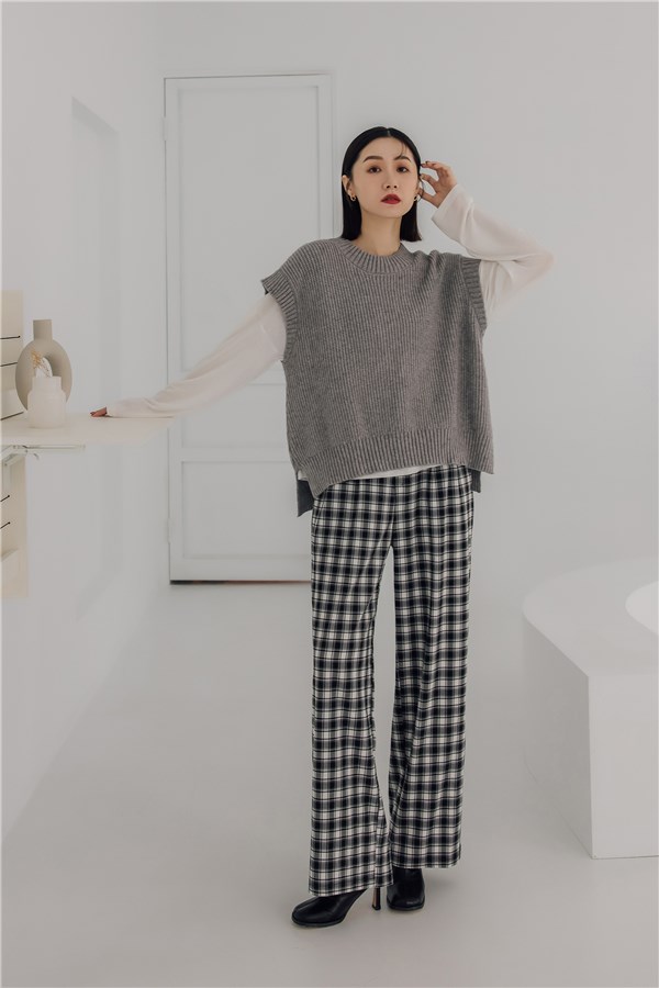 帥帥格紋打摺寬褲