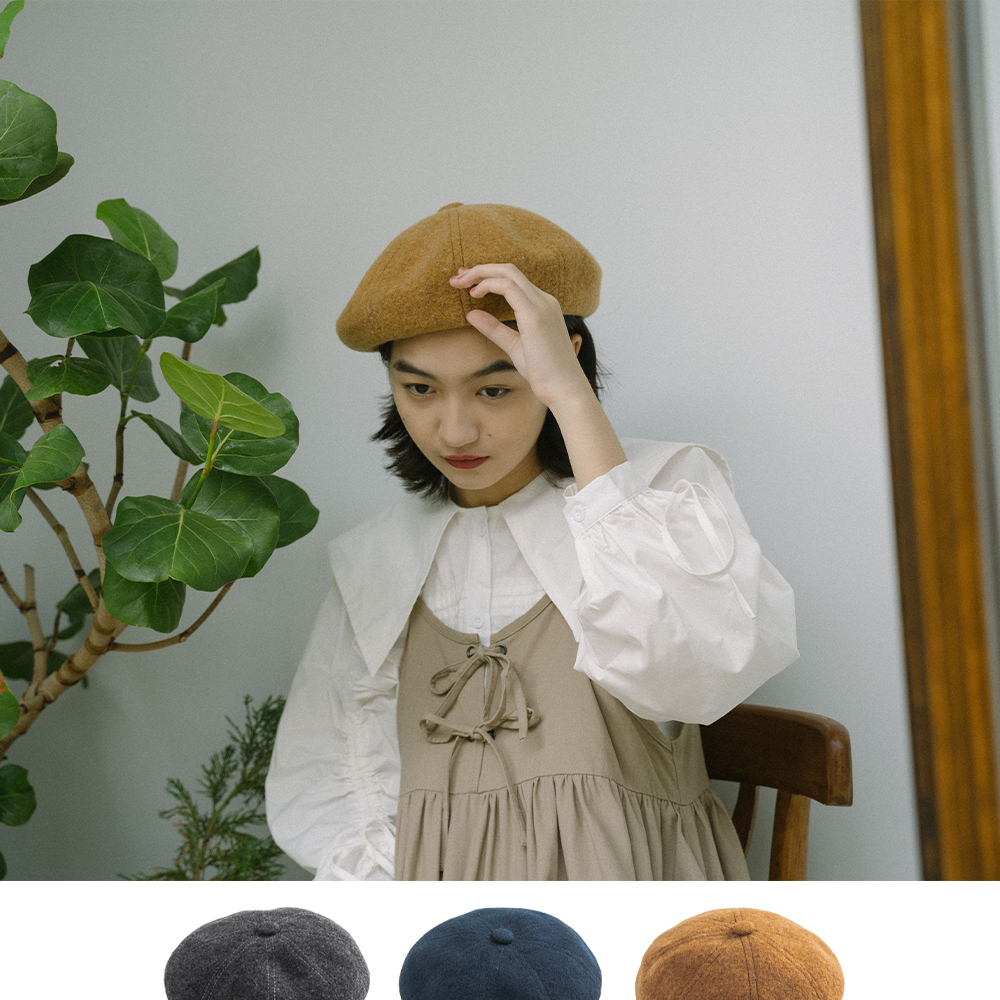 撞色車線造型毛呢貝蕾帽 三色售