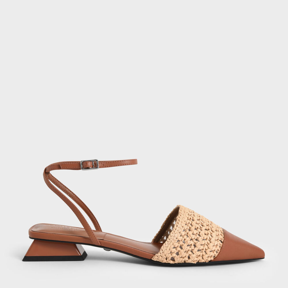 草編真皮尖頭鞋