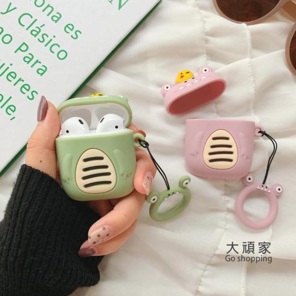 耳機收納盒 卡通鱷魚airpods保護套蘋果藍芽無線耳機2代硅膠套可愛收納盒男女 2色