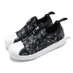 adidas 休閒鞋 Superstar 360 C 童鞋 愛迪達 迪士尼 聯名 滿版 套入式 中童 黑 白 FW8040 [ACS 跨運動]