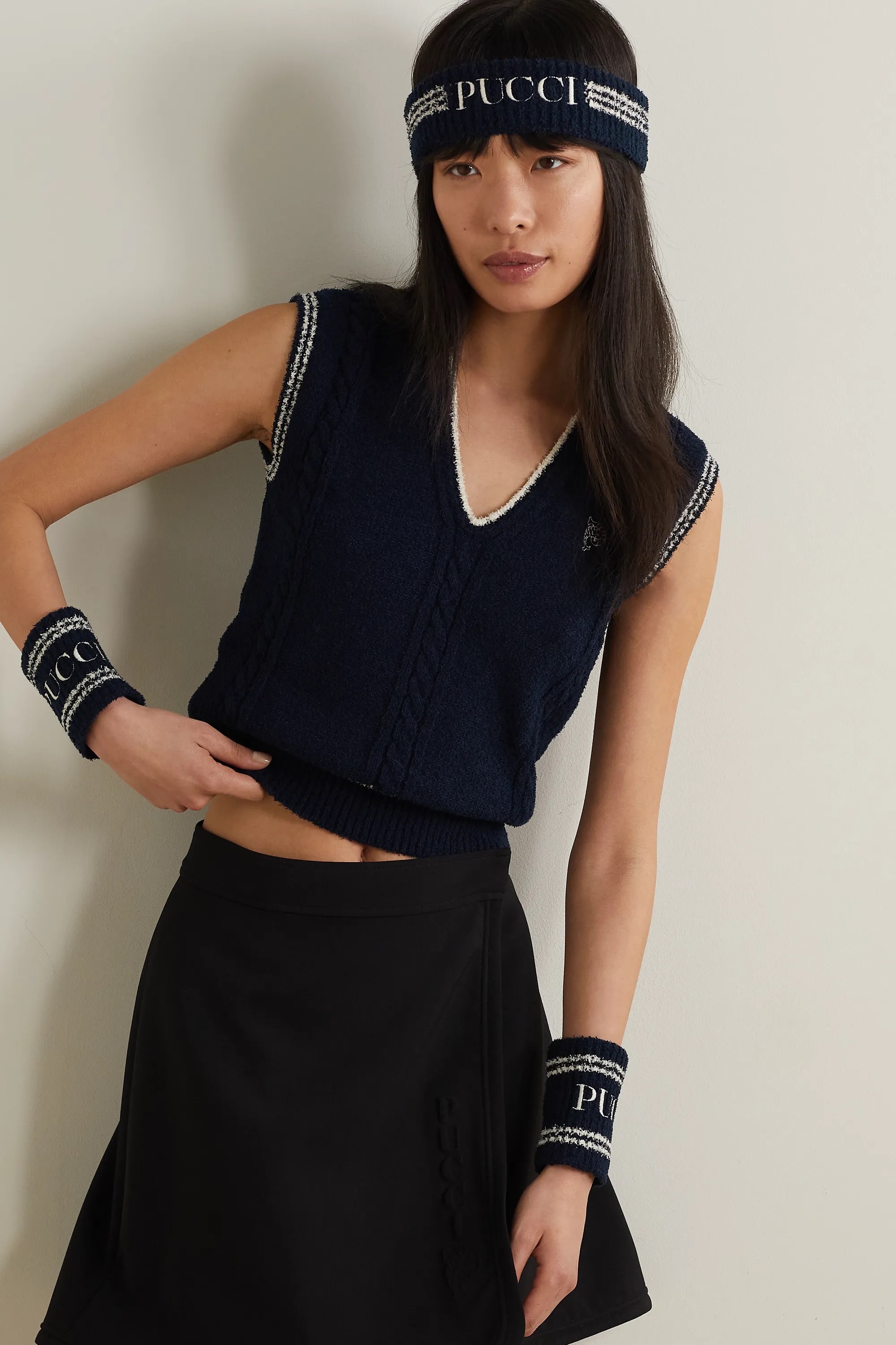 PUCCI Embroidered ribbed cotton-blend headband and wristband set