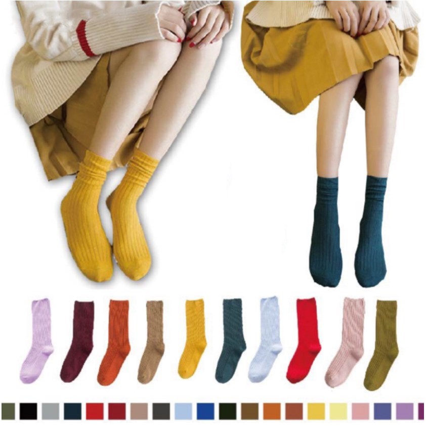 多色百搭堆堆襪 韓系素面襪子 文藝複古捲捲堆堆襪 男女生中筒襪 短襪