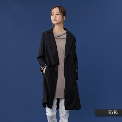 【KiKi】簡約風內裡格紋西裝-外套(黑色)