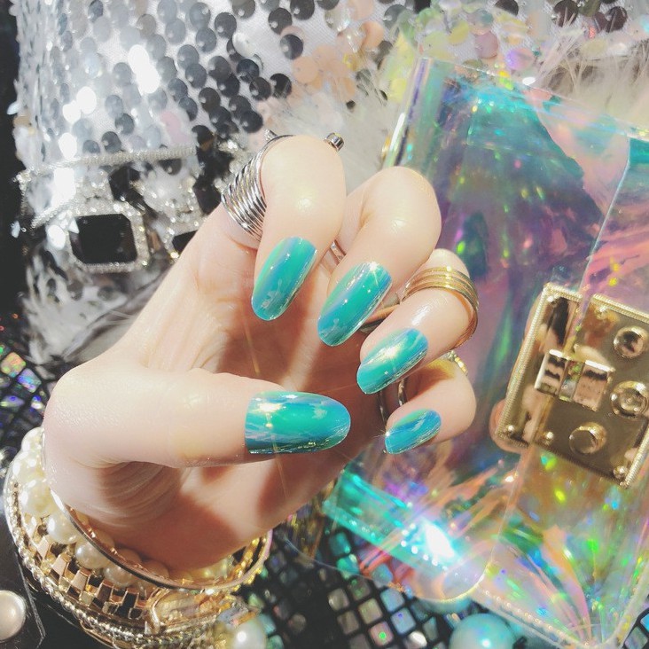 【現貨】NP166 假指甲成品奇異貝殼亮彩假指甲貼片美甲幻彩光變鏡面假指甲24片