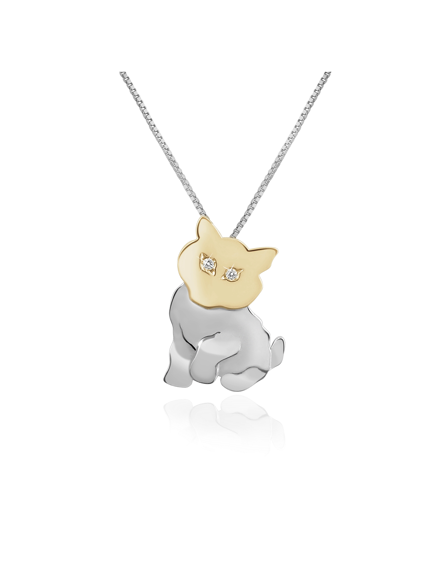 This adorable kitten pendant is crafted entirely from 18K gold with two natural diamonds for eyes an