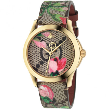GUCCI 古馳 G-Timeless 雙G花朵綻放印花腕錶(YA1264038)x38mm