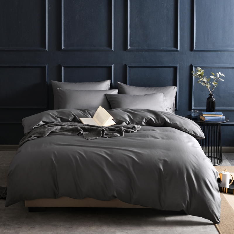 全棉純色60支貢緞長絨棉1.5m四件套純棉1.8m床上用品床單被套簡約