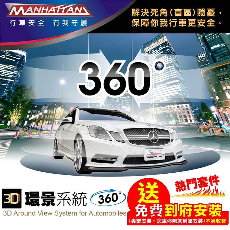 【送到府安裝】曼哈頓車用3D 360度環景系統 四鏡頭行車紀錄 解決盲區死角問題