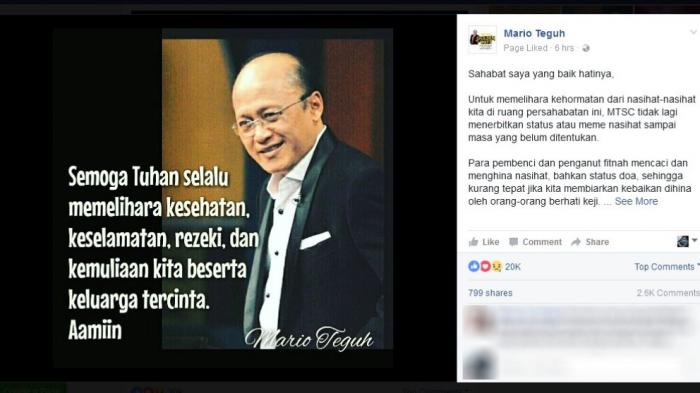 Admin Akun Instagram Mario Teguh Menyemprot Netizen yang Berkomentar