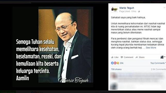 Admin Akun Instagram Mario Teguh Menyemprot Netizen yang Berkomentar