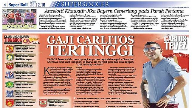 Carlos Tevez Pesepak bola Bergaji Tertinggi di Dunia