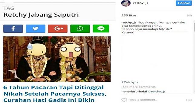 Ini pengakuan Retchy JS soal foto pengantin yang ditutup emoji
