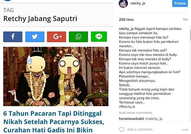 Ini pengakuan Retchy JS soal foto pengantin yang ditutup emoji