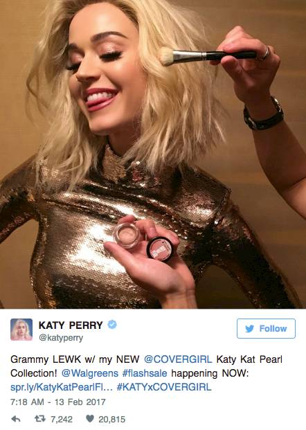 Katy Perry Pakai Makeup di bawah Rp 100 Ribu Saat Datang ke Grammy Awards