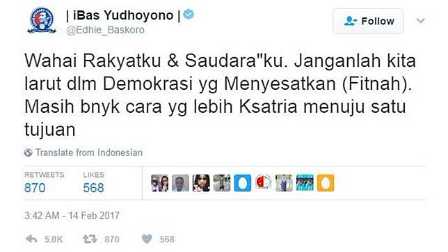 Ibas Yudhoyono Berkicau 'Wahai Rakyatku' di Twitter, Begini Tanggapan Kocak Gibran dan Kaesang