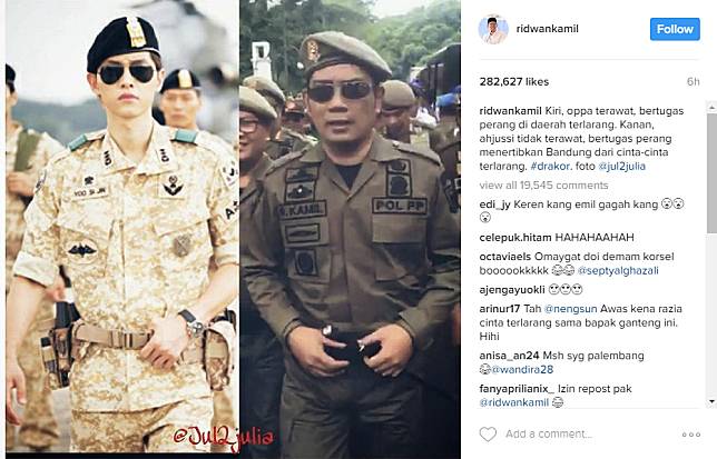 Pakai Seragam Satpol PP, Ridwan Kamil Disebut Mirip Song Joong-ki