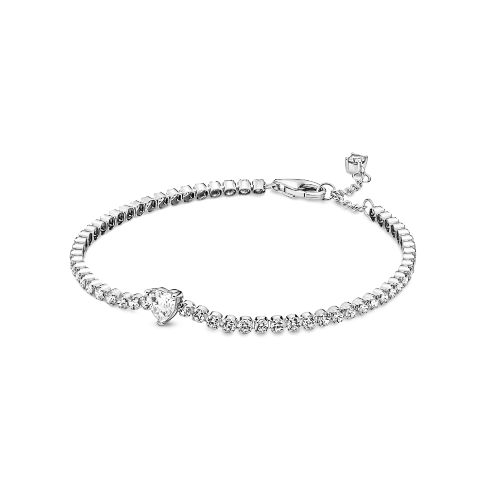 Heart sterling silver tennis bracelet with clear cubic zirconia | LINE ...