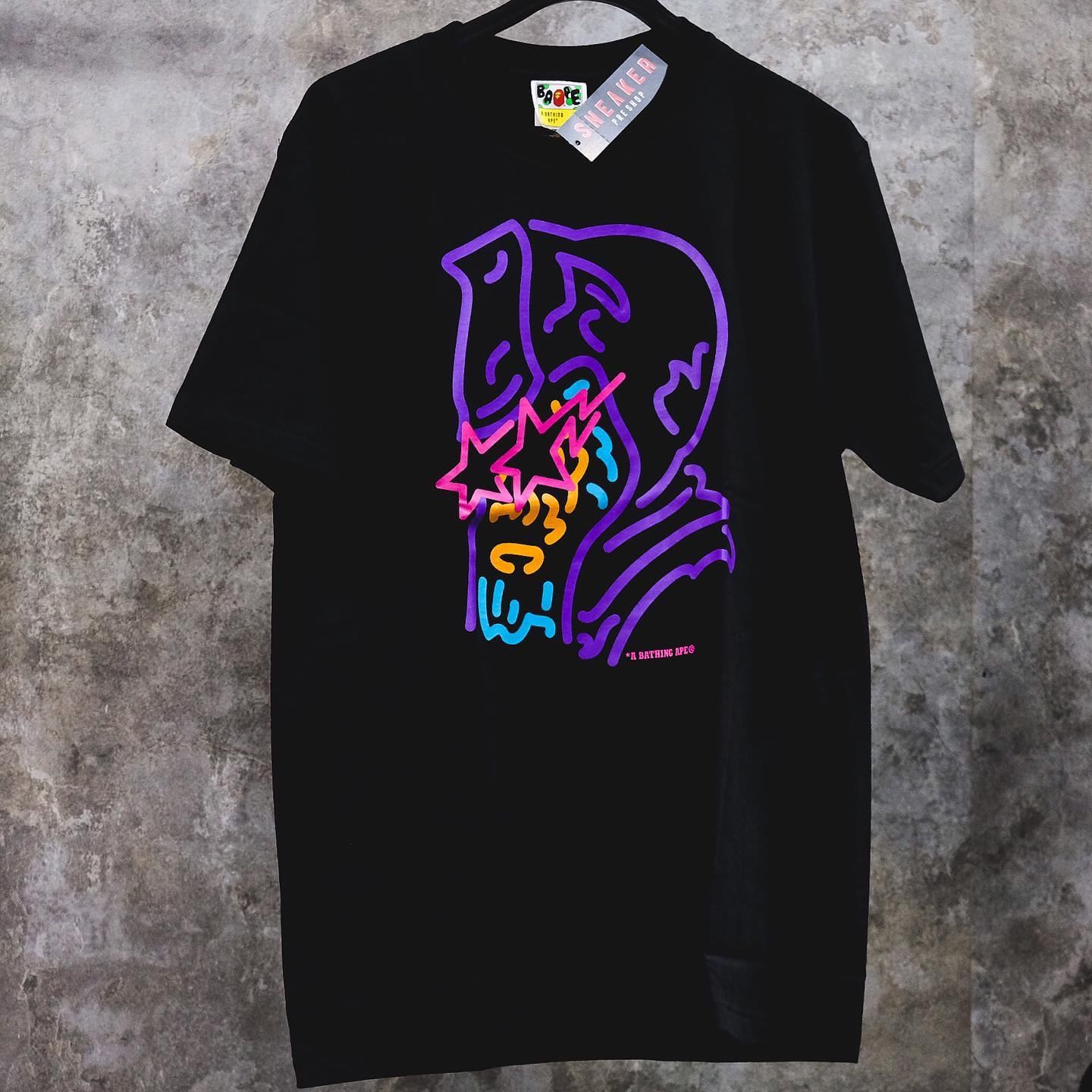 BAPE Neon Sign General Black Tee LINE SHOPPING