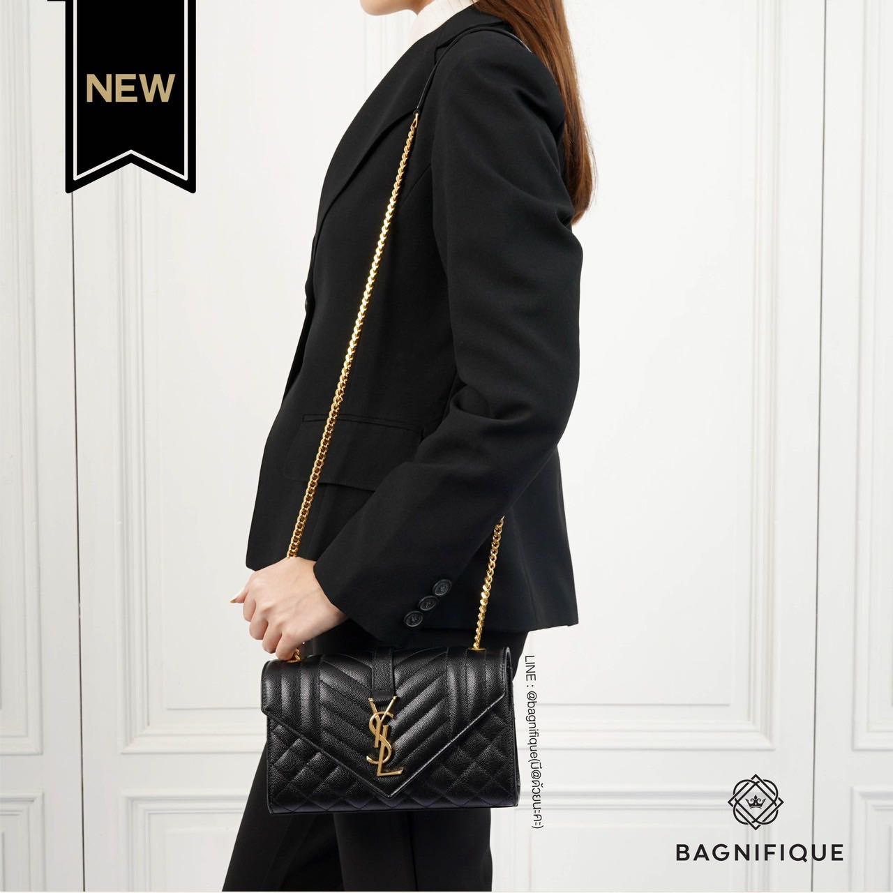 YSL ENVELOPE SMALL BAG BLACK GHW LINE SHOPPING