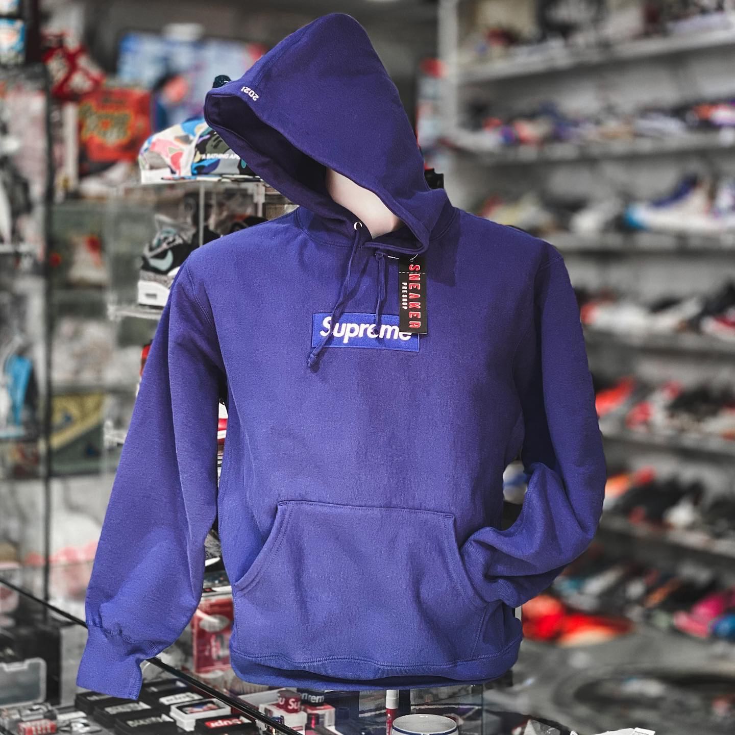 Supreme box store logo navy hoodie