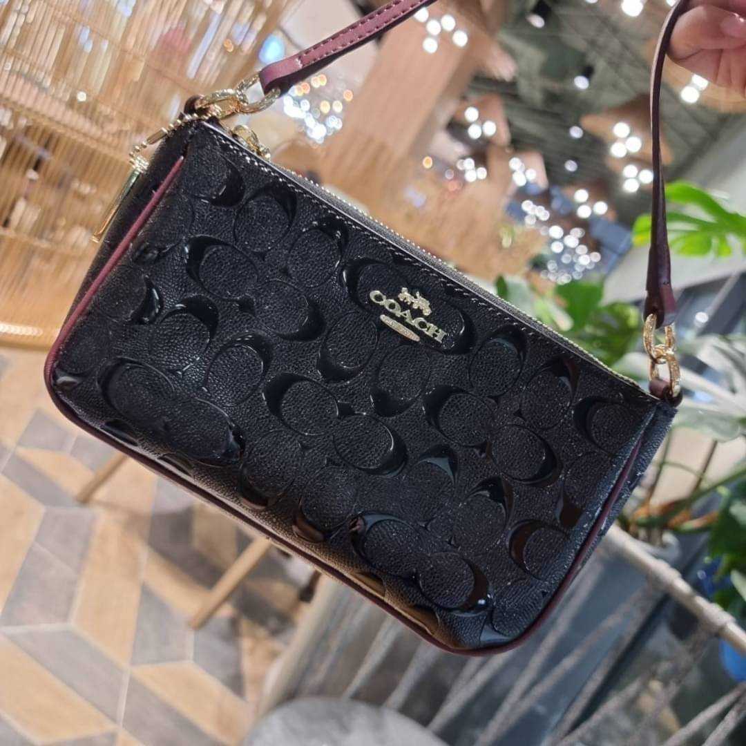 COACH F56518 TOP HANDLE POUCH IN SIGNATURE DEBOSSED PATENT LEATHER
