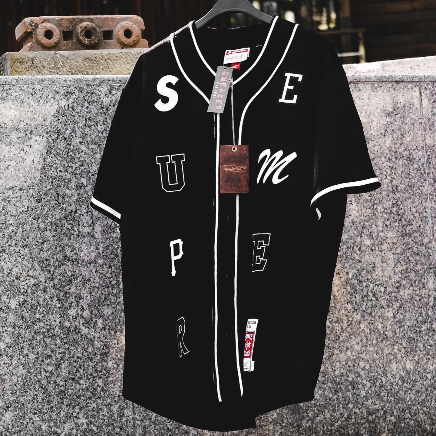 Supreme x Mitchell & Ness Patchwork Baseball Jersey Black